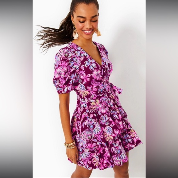 Lilly Pulitzer Dresses & Skirts - Lilly Pulitzer Alexandra Elbow Sleeve Cotton Wrap Dress Size 16 NWT
